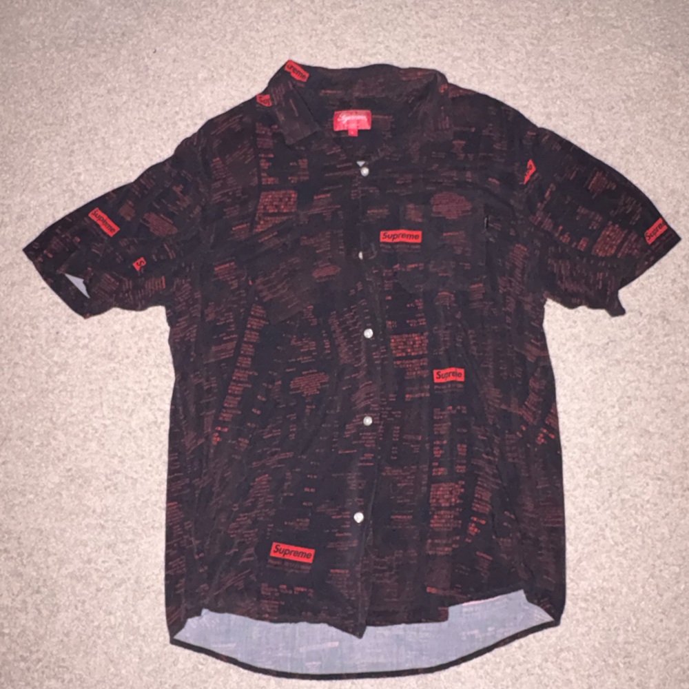 Supreme Black and Red Casual Button-Down Shirt Medium